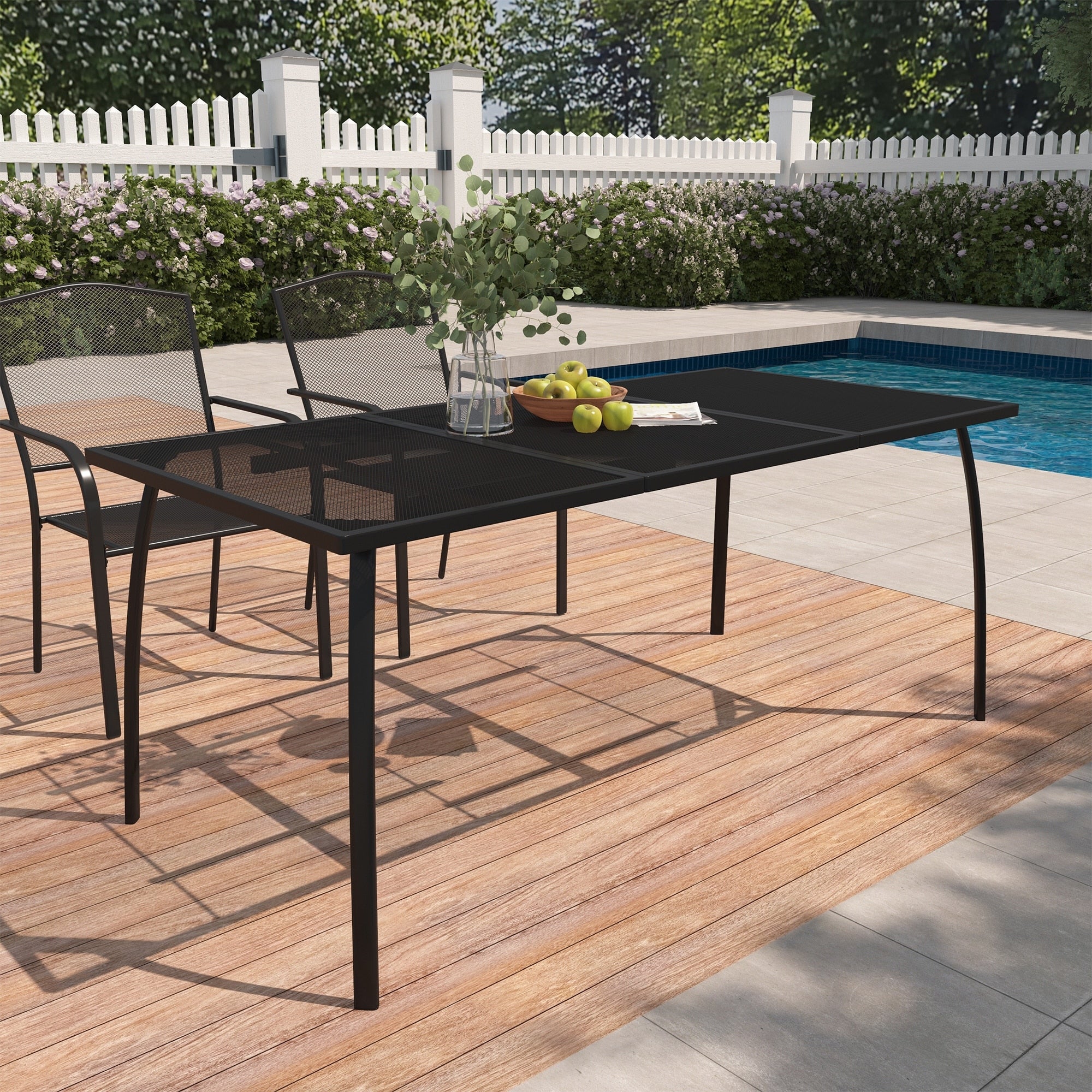 Clihome 65 Patio Steel Rectangular Mesh Dining Table