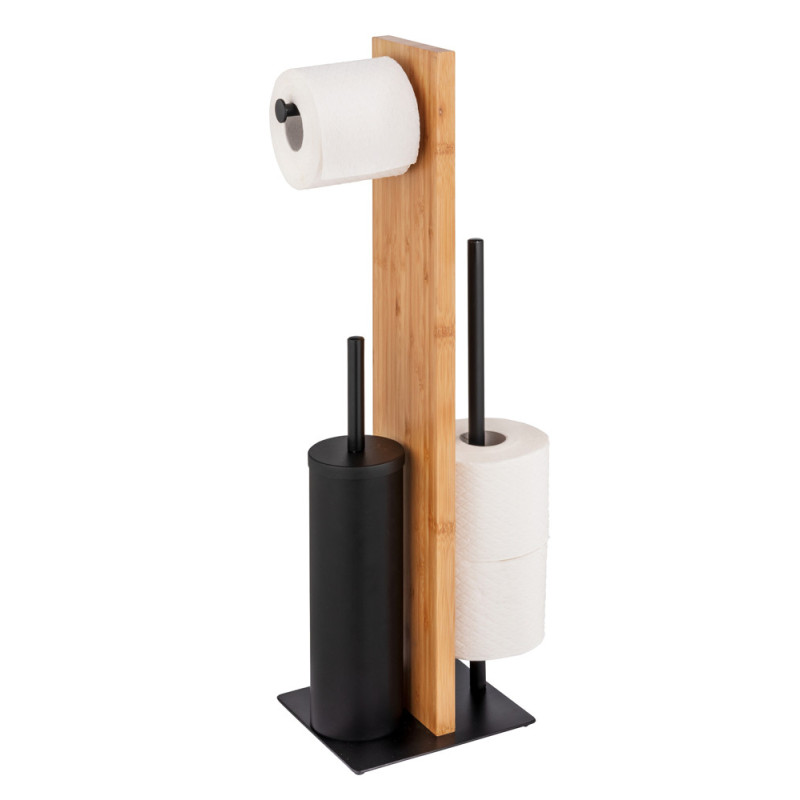 Porte-rouleau et brosse de toilette Lesina noir et bambou WENKO
