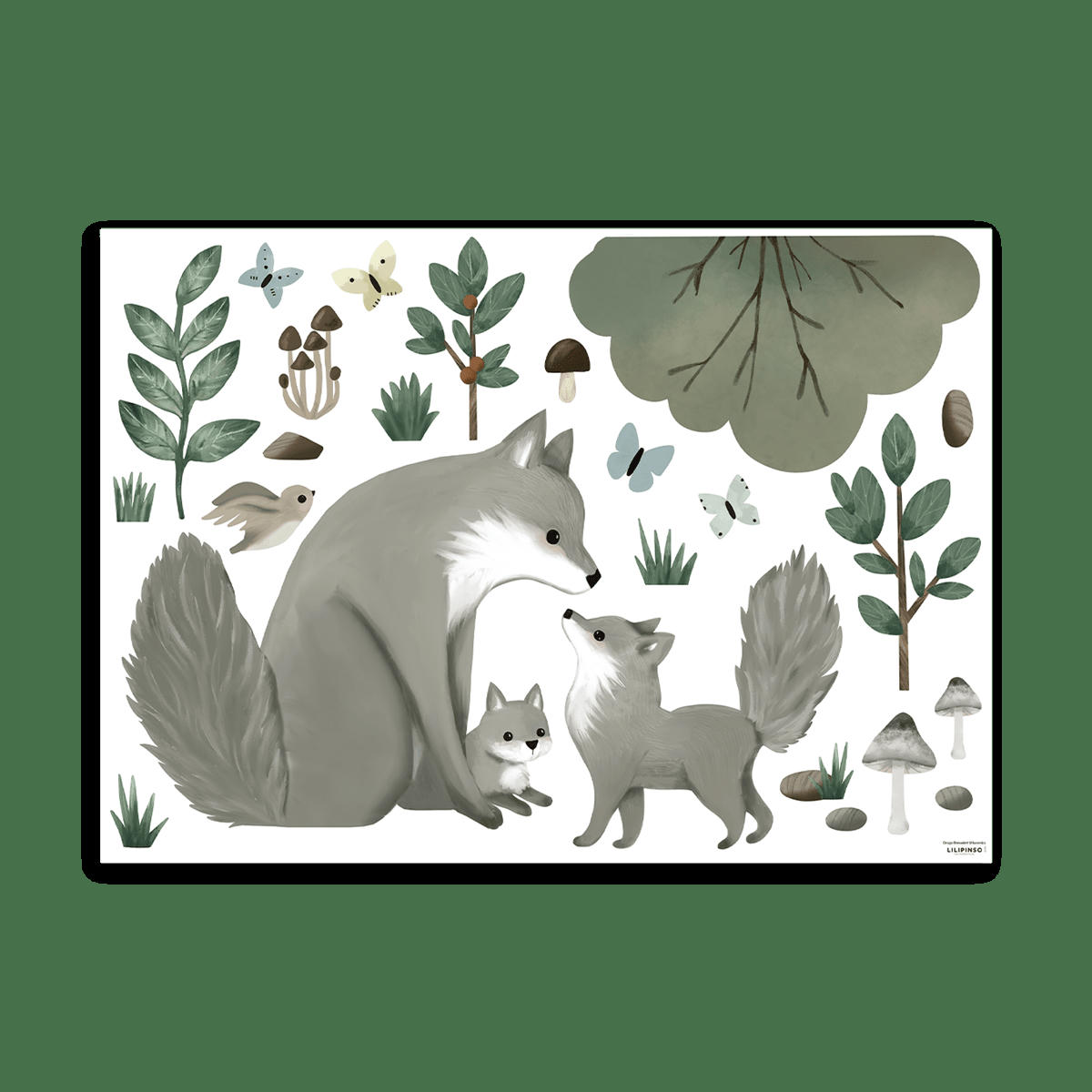 KHARU - Stickers muraux famille renard en vinyle mat multicolore