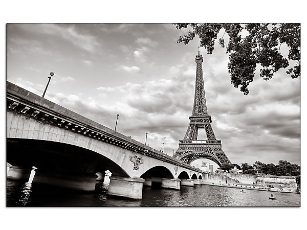 DECLINA, Tableau toile imprimée, Tableau toile photo noir et blanc la tour Eiffel, 120x80 cm