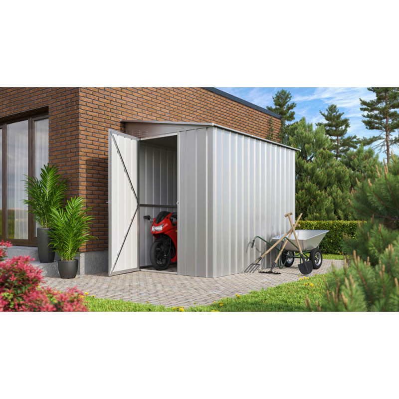 Abri de jardin adossé en métal Lean To 1 porte argenté 1,55 x 2,42 x 2,03 m GLOBEL