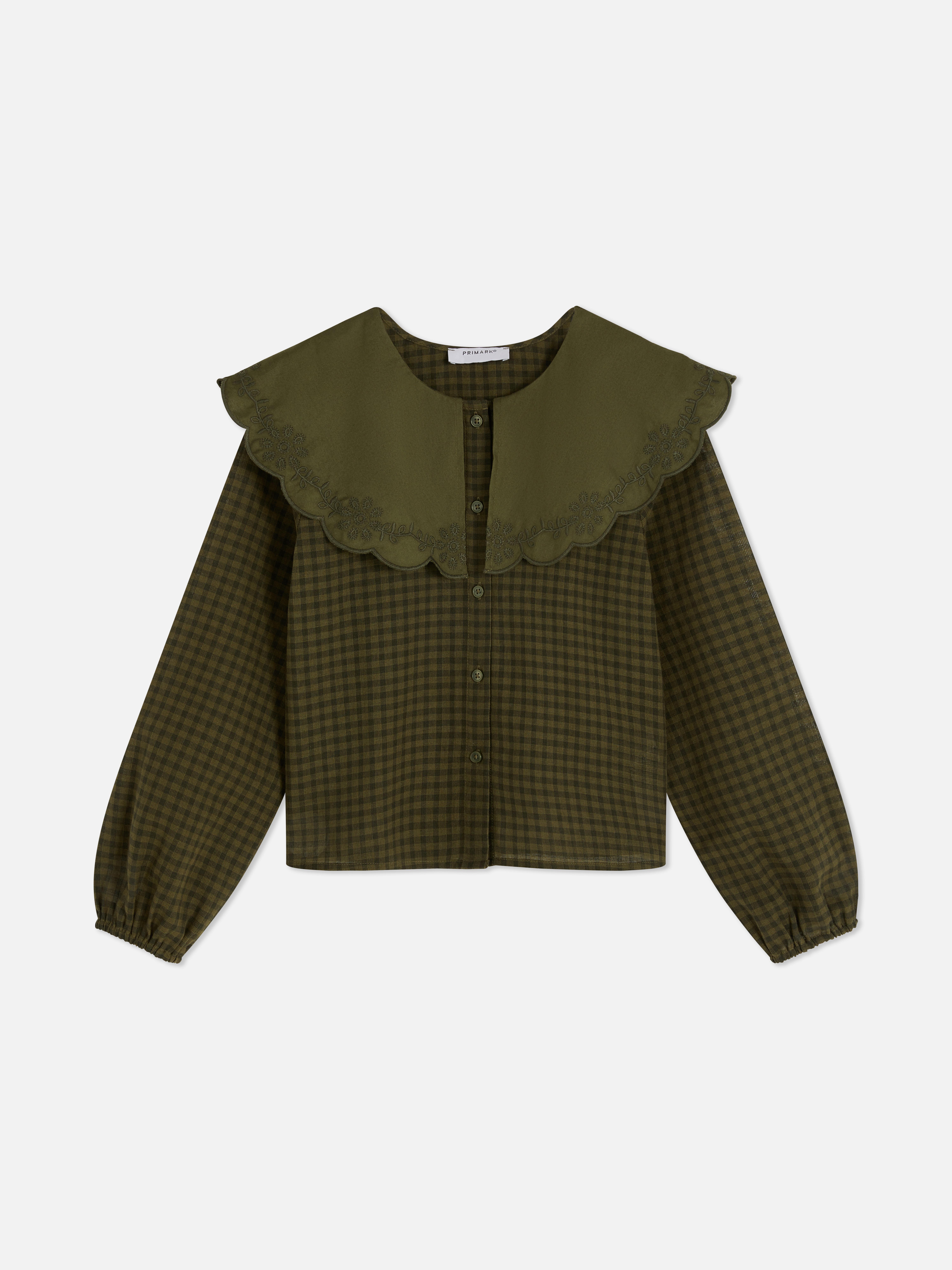 7-15yrs | Scalloped-Collar Gingham Blouse