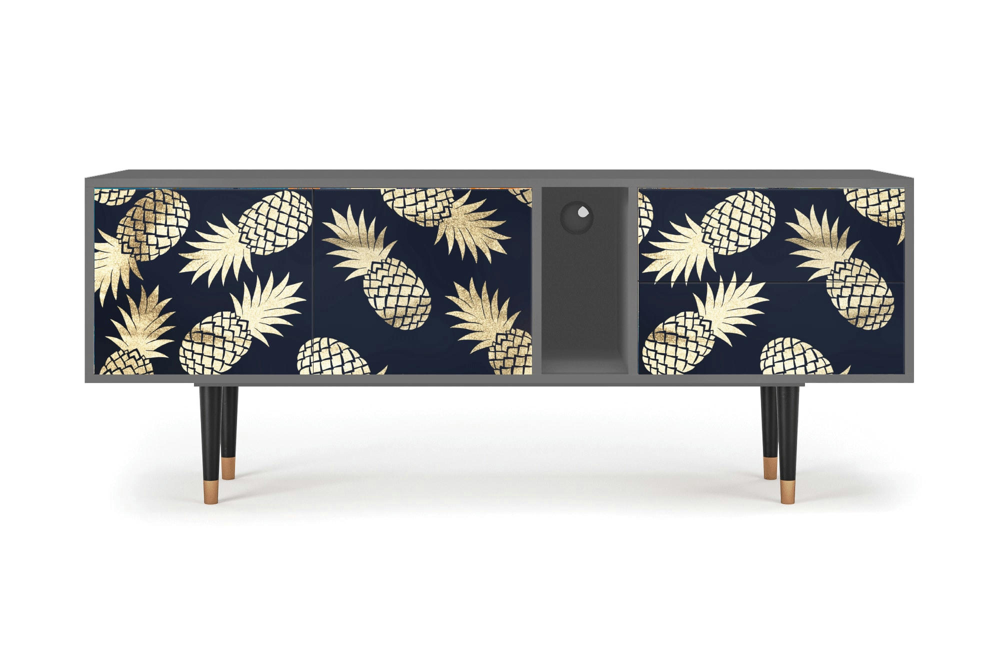 SUNNY PINEAPLE - Meuble TV  bleu et jaune 2 tiroirs et 2 portes L 170 cm