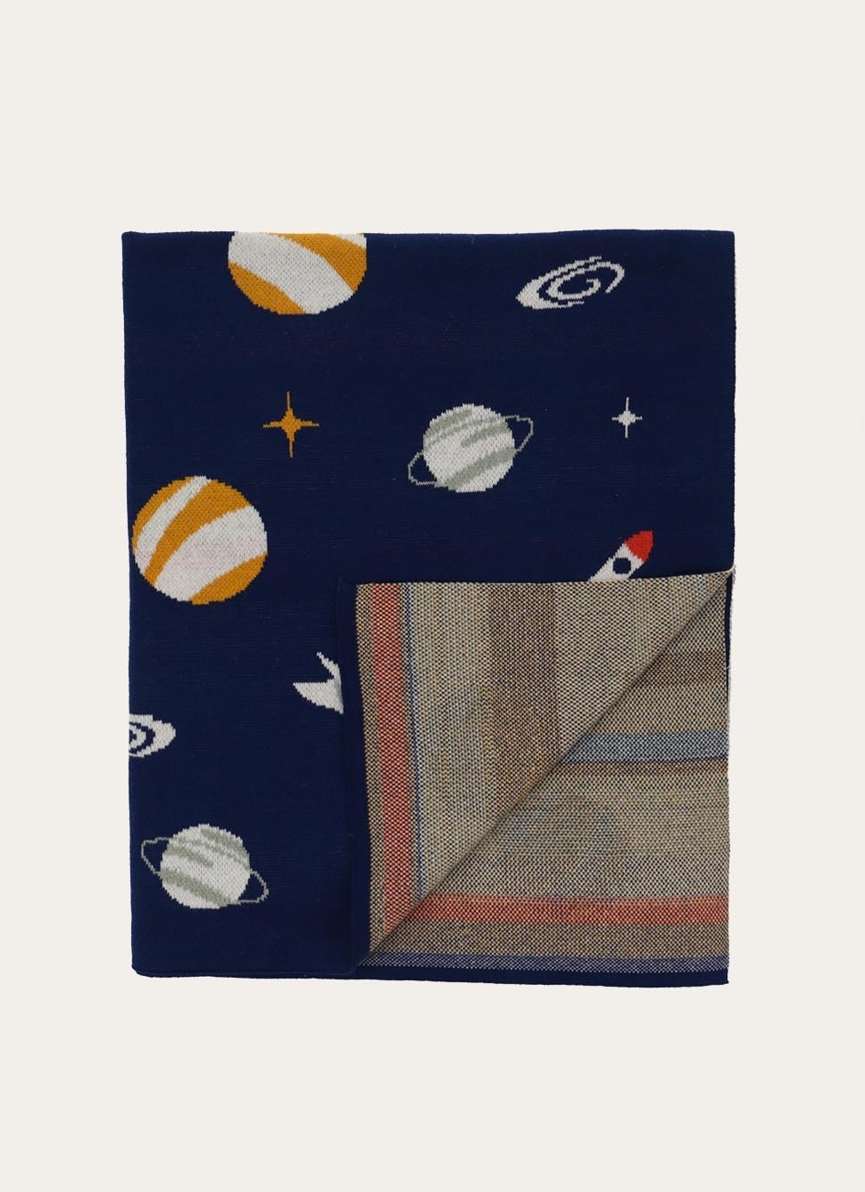 PLAID EN TRICOT DE COTON JACQUARD MOTIF GALACTIQUE BLEU