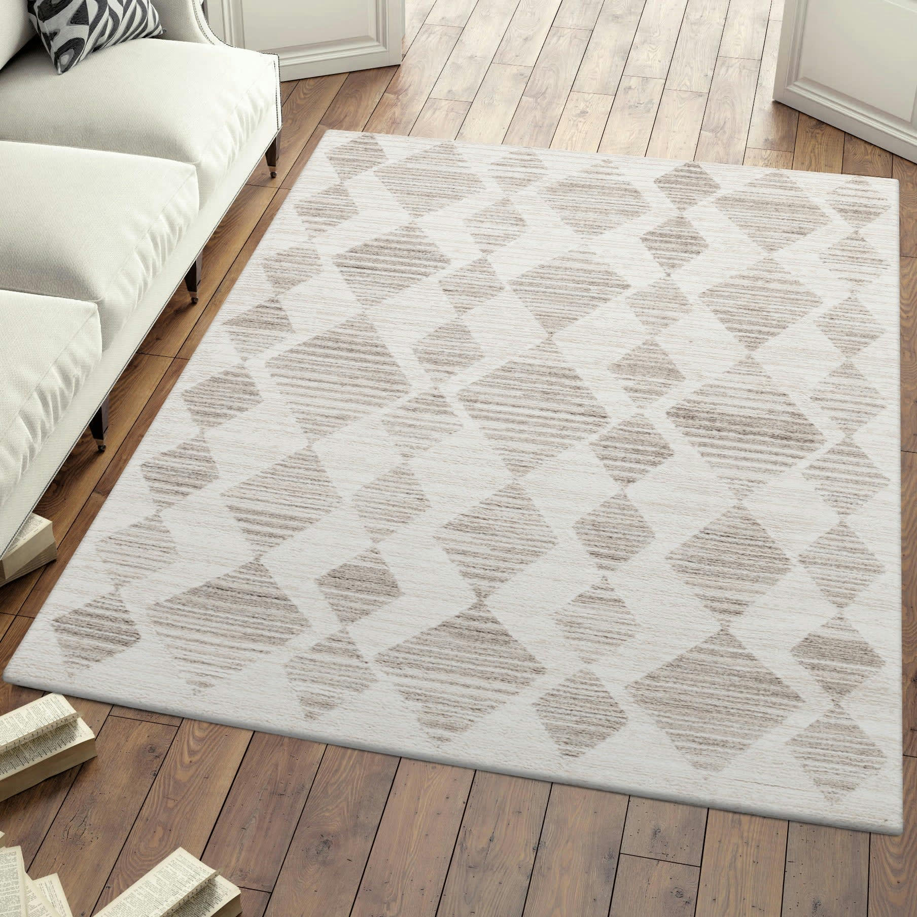 LULA - Tapis bohème effet laine beige et crème 120x170cm