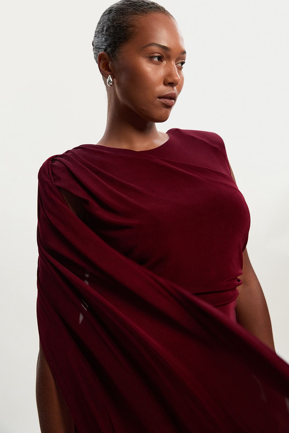KarenMillen Plus Size Premium Slinky Crepe Scarf Detail Maxi Dress