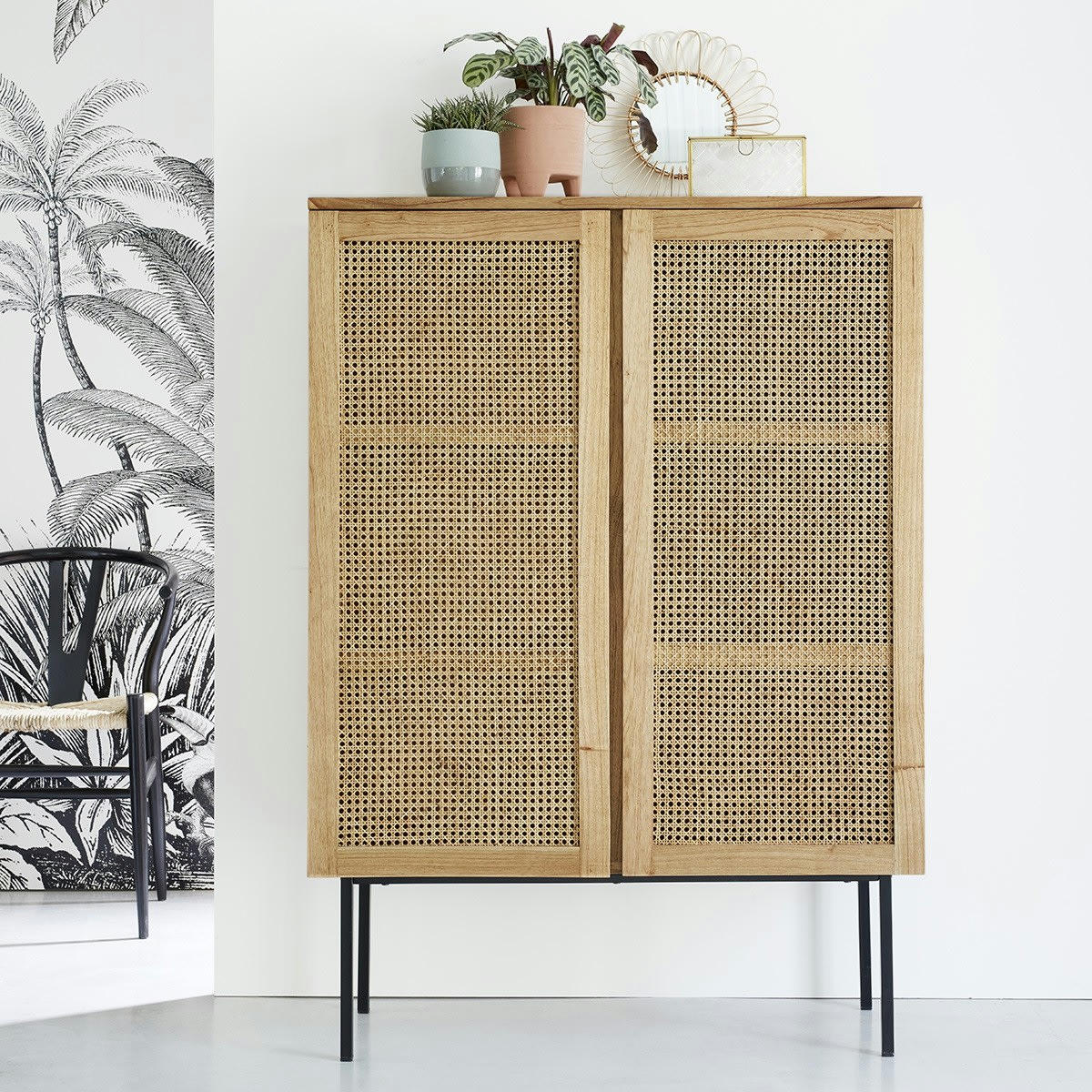 HANA - Armoire en mindi massif et cannage