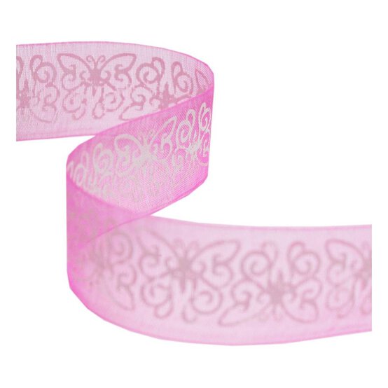 Pink Butterfly Organdie Ribbon 25mm x 3m