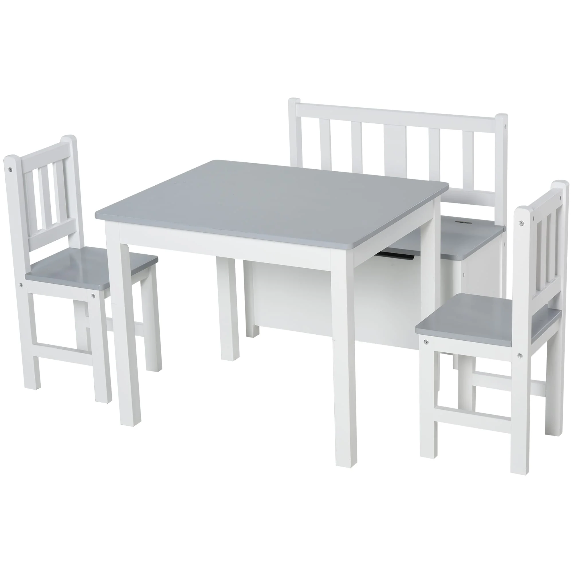Qaba 4-Piece Childrens Table Set with Kids Storage Bench