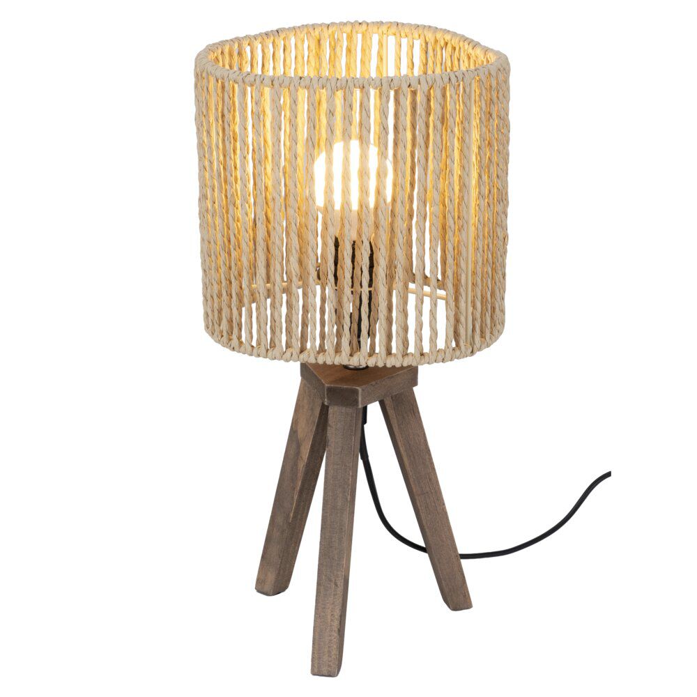 Lampe à poser trépied bois abat-jour papier tressé Ø16xH32,5cm