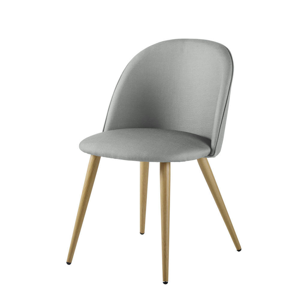 Mauricette - Chaise vintage gris acier et métal imitation chêne