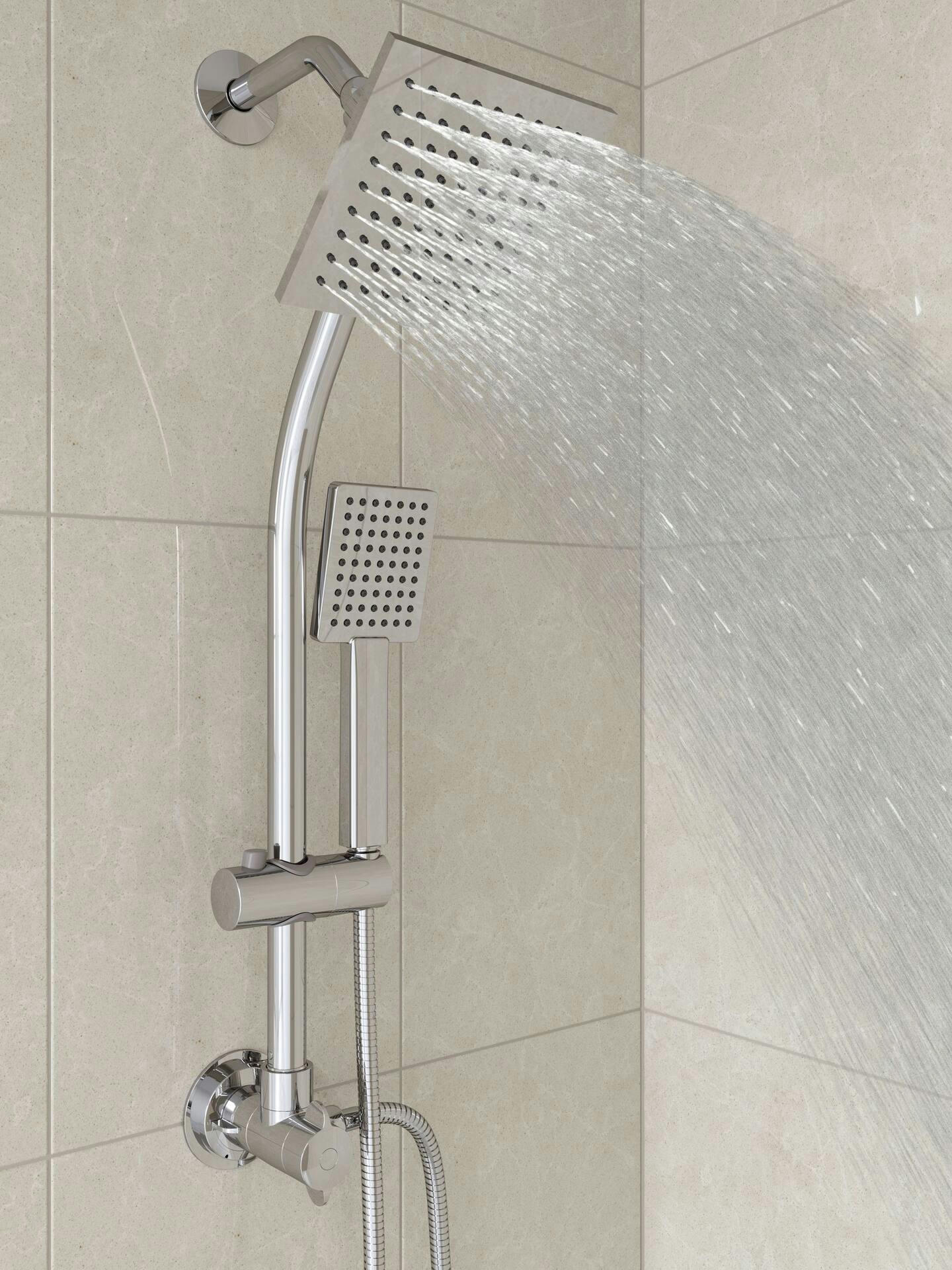 Pfister Square Shower Head & Handheld Shower Head Combo with Slide Bar, Chrome