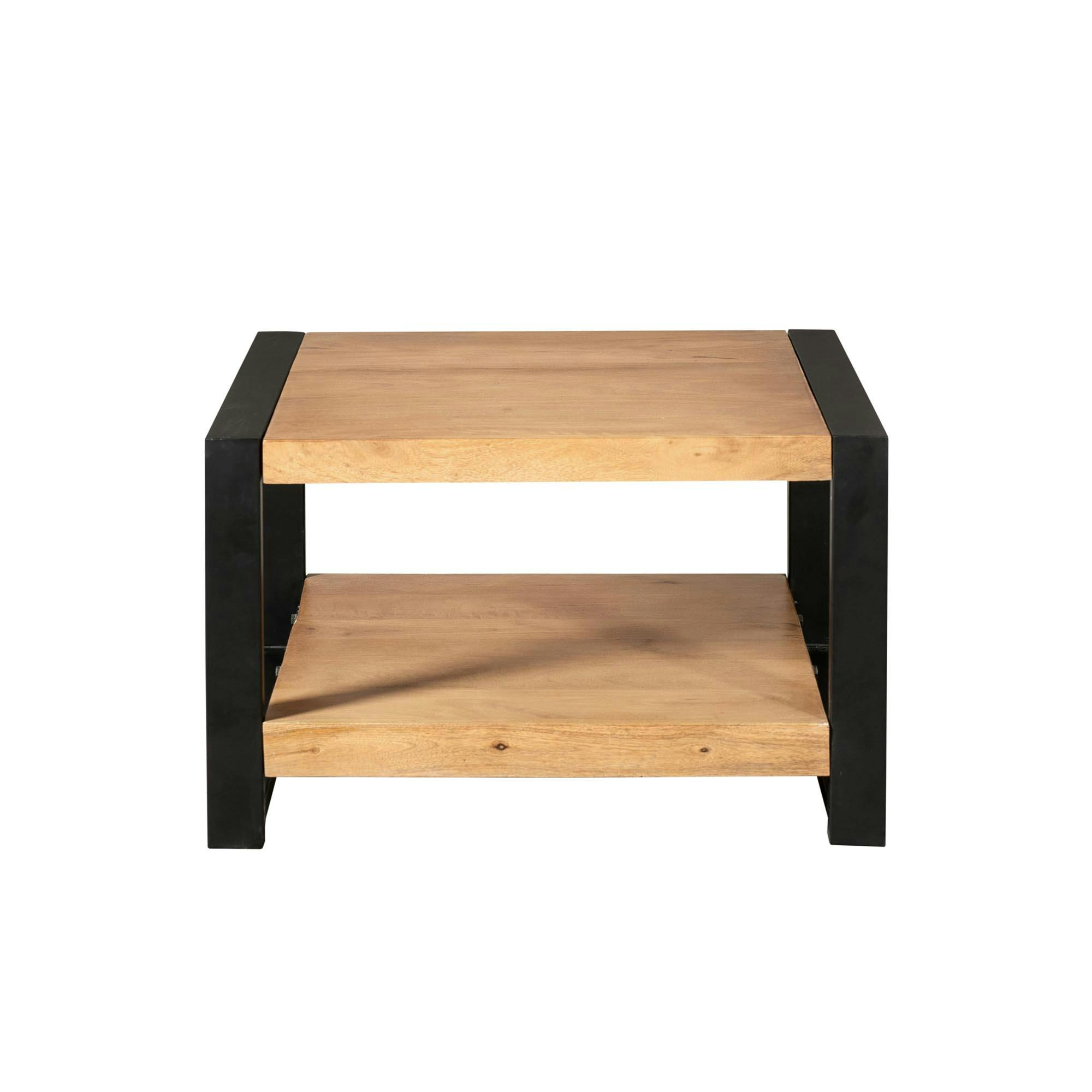 Table basse carrée double plateau bois clair métal noir MILORA