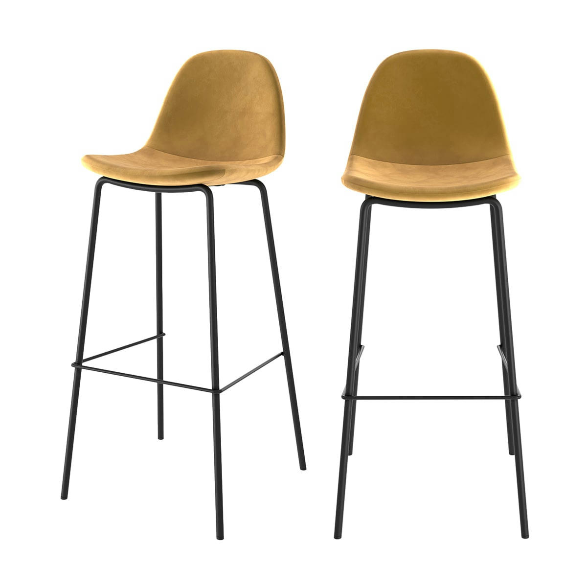 HENRIK - Chaise de bar en velours jaune 75 cm  (lot de 2)