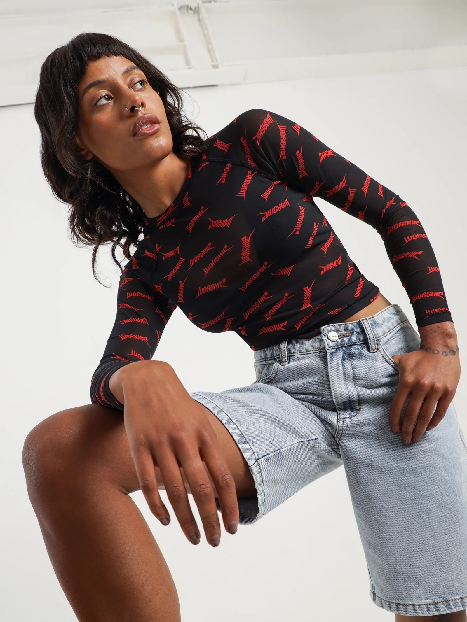 Bonethrower Mesh Long Sleeve Top