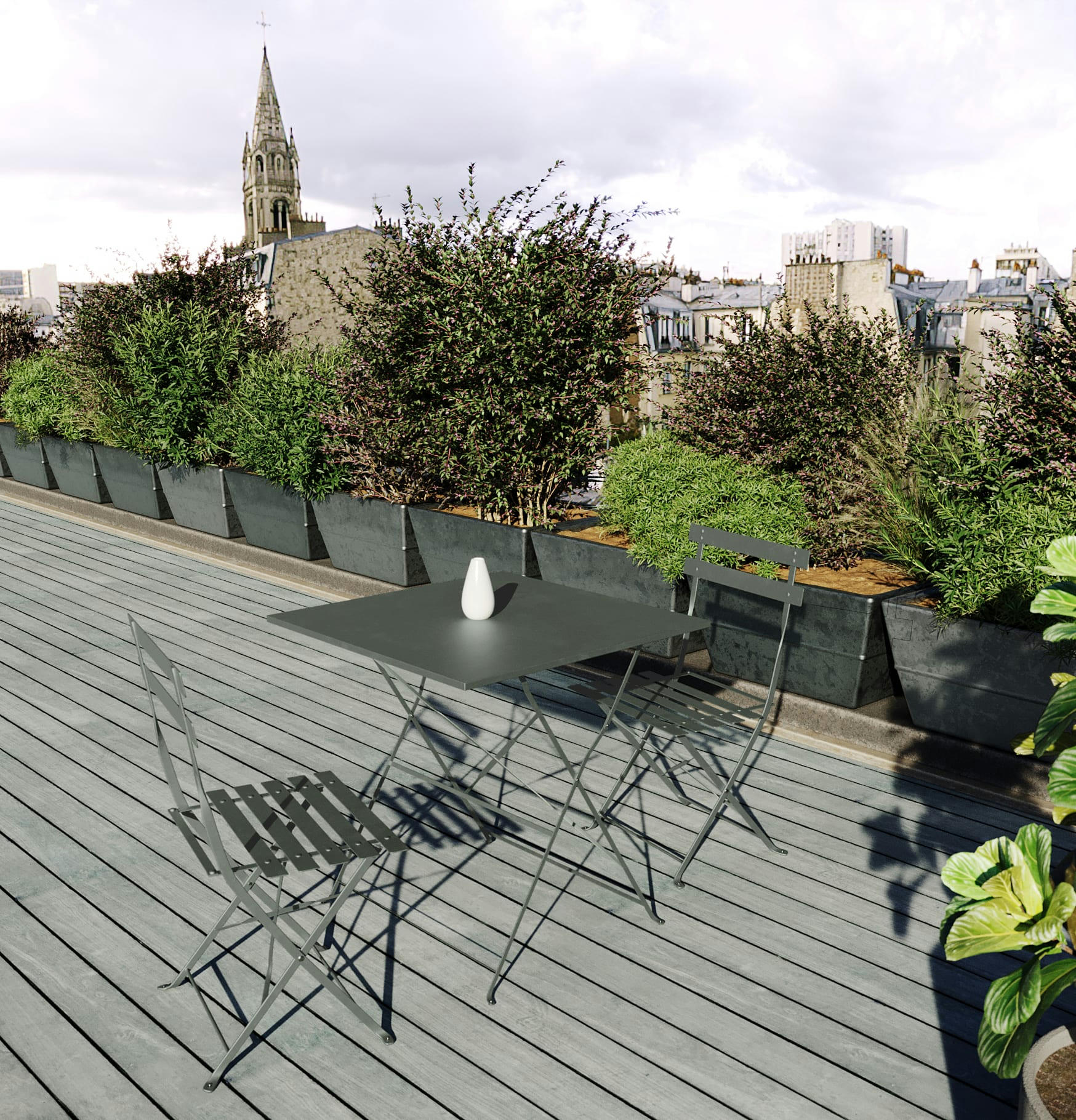 MERIDA - Table bistrot pliante  70x70 cm en acier kaki