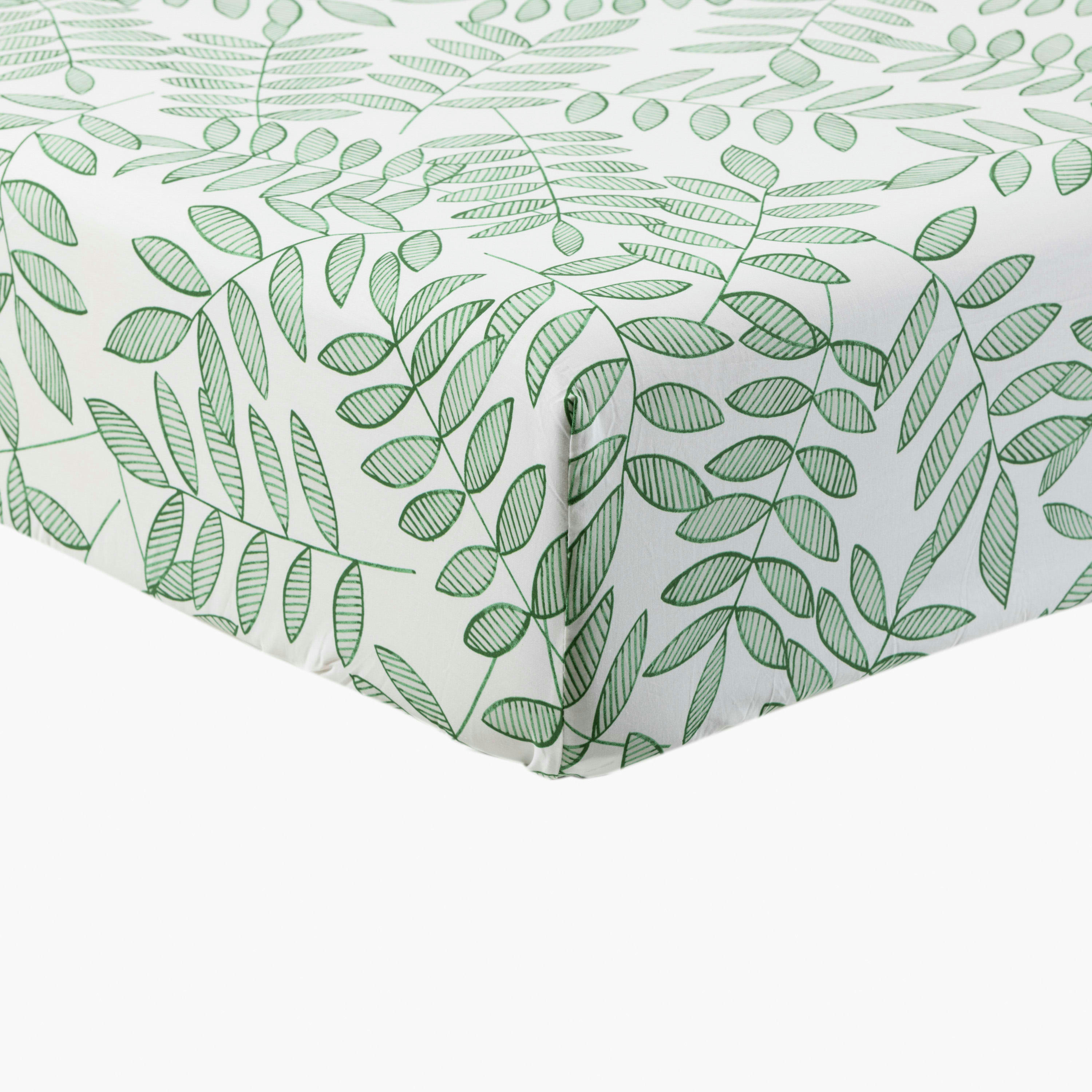BALATA - Drap housse percale de coton imprimé vert 140 x 200 cm