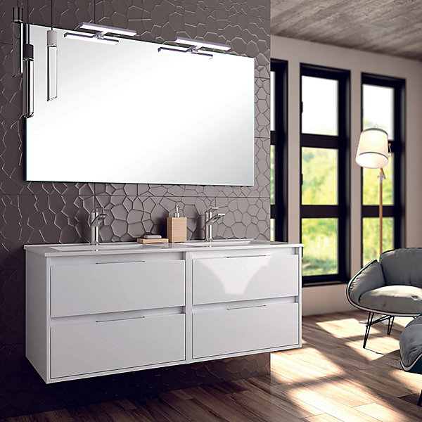 Ensemble meuble de salle de bain 120cm double vasque   colonne de rangement IRIS - blanc
