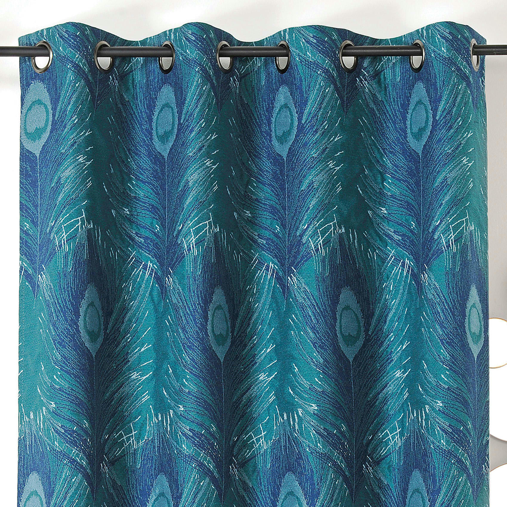 - Rideau imprimé plumes de paon polyester bleu 140x240 cm
