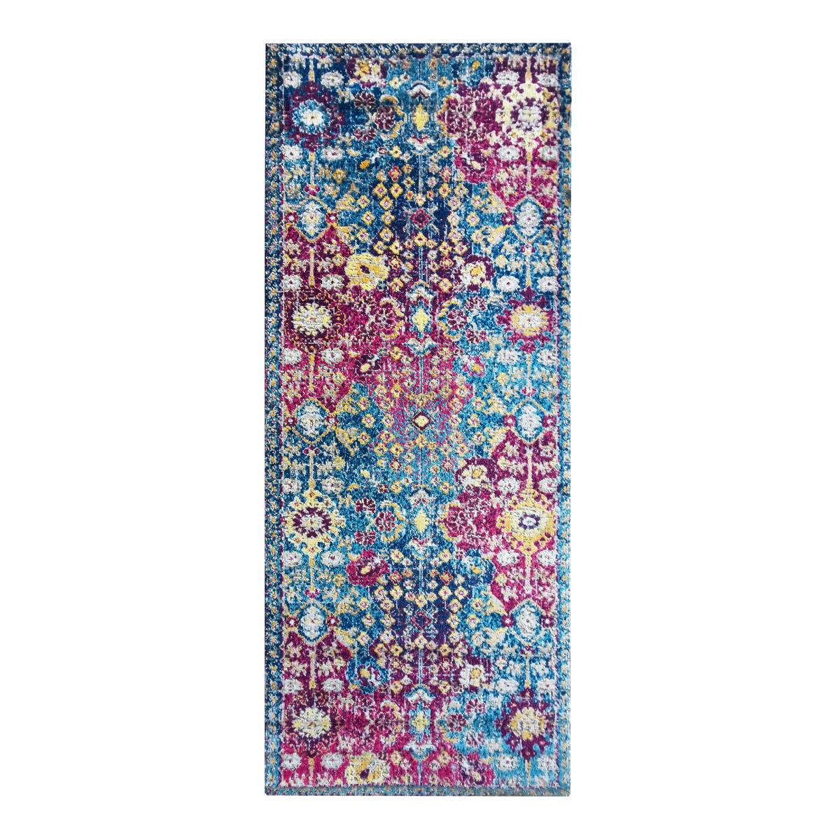 BROCANTE - Tapis pour intérieur-extérieur losanges rouge-bleu 80x200