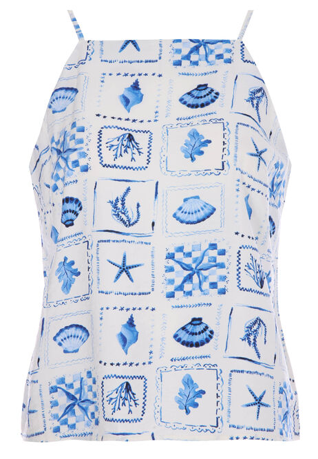 Womens Blue Shell Halter Vest Top