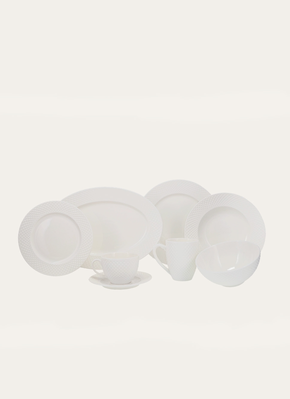 TASSE AVEC SOUCOUPE EN PORCELAINE EMBOSS BLANC