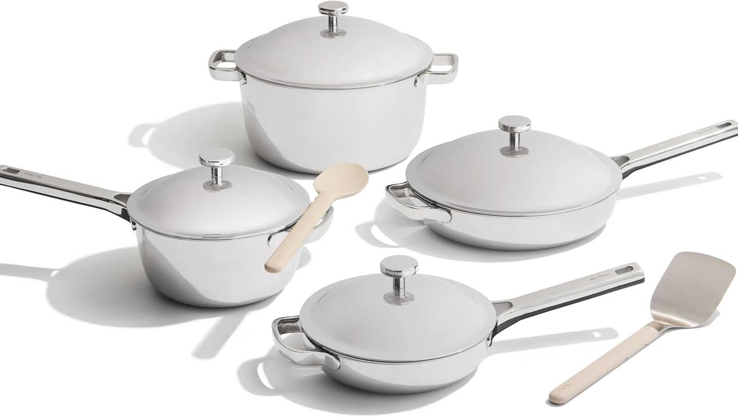 Our Place Titanium Pro Cookware Set | 10-Piece Pots and Pans Set with Always Pan Pro, Perfect Pot Pro & Minis | Non-Toxic No-Coating Nonstick | Induction & Oven-Safe up to 1000°F | Chrome
