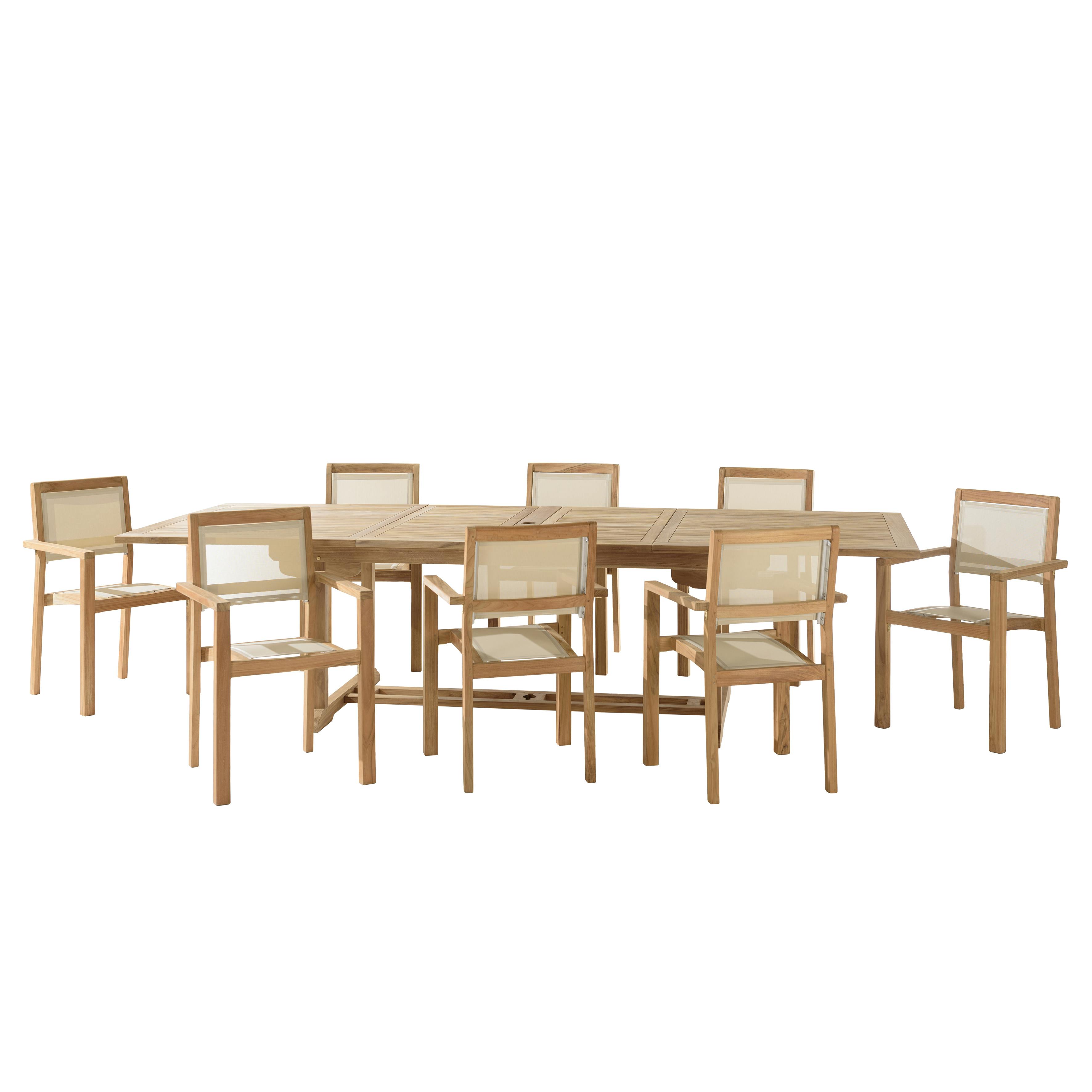 Ensemble de repas table rectangulaire 8 fauteuils en teck ALERIA
