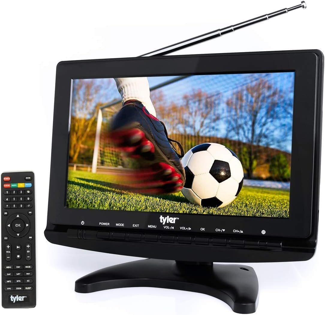 Tyler TTV706 10” Portable Widescreen 1080P LCD TV with Detachable Antennas, HDMI, USB, RCA, FM Radio, Built in Digital Tuner, AV Inputs, AC/DC, (3) Antennas, and Remote Control