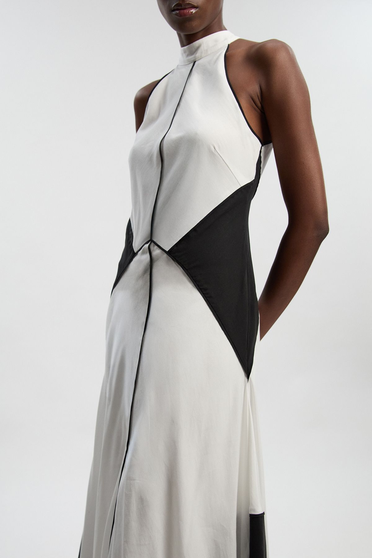 KarenMillen Petite Colour Block Fluid Tencel Halter Neck Woven Maxi Dress
