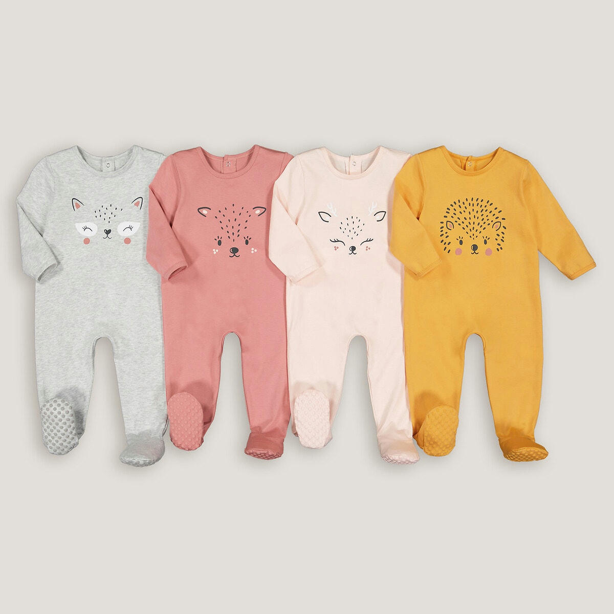 Lot de 4 pyjamas 1 pièce, imprimés animaliers
