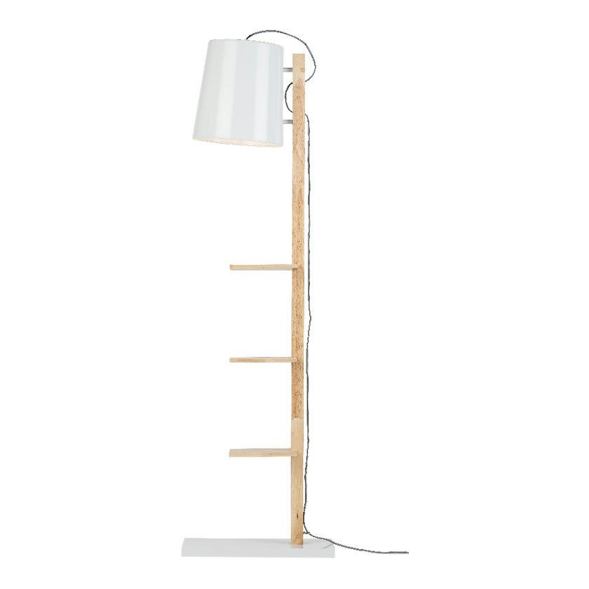 CAMBRIDGE - Lampadaire avec étagères métal/bois blanc H168cm