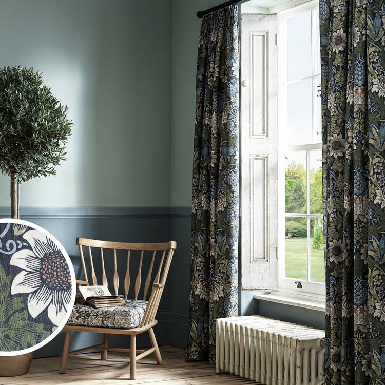 Habitat x Morris & Co. Sunflower Curtains - Navy - 117x137cm