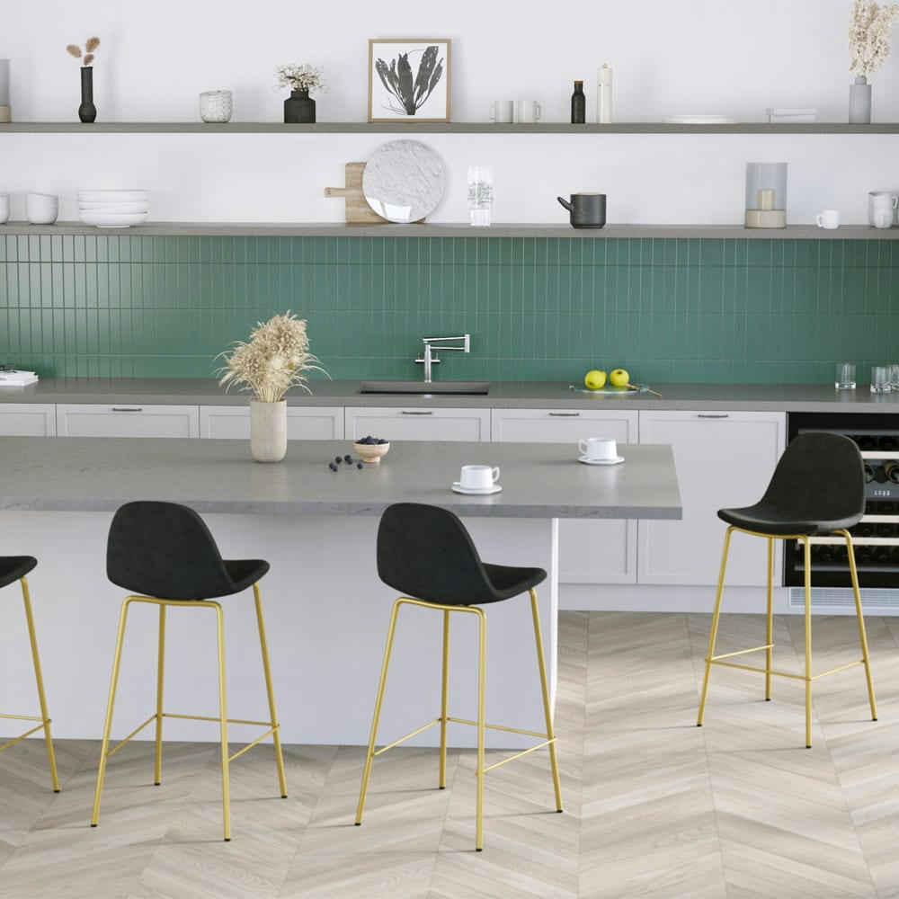 HENRIK - Chaise pour îlot central 65 cm en velours noir (lot de 2)