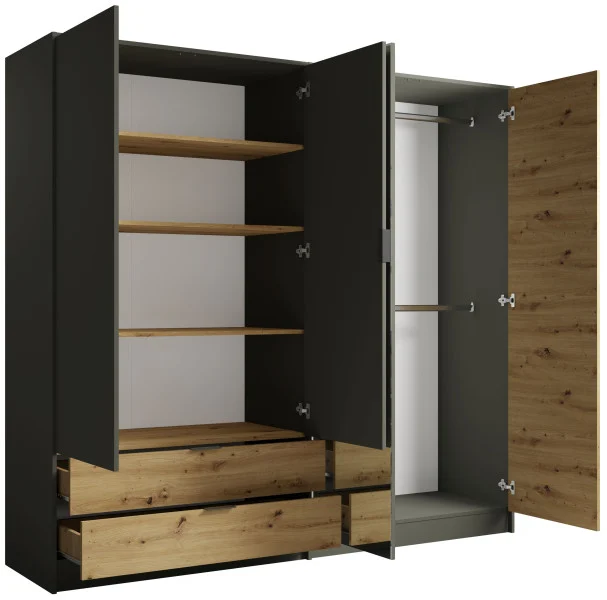 Szafa z lustrem 220 cm czterodrzwiowa RUSTICA szary grafit