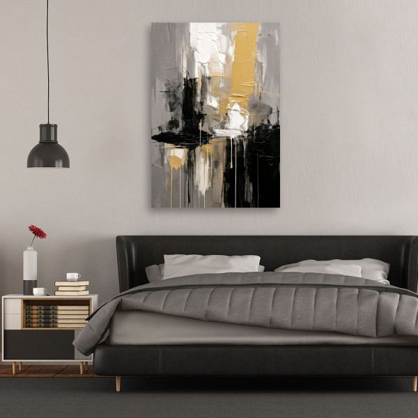 Feeby Obraz do salonu, Abstrakcja Modern Szaro Złoto Black Paint 40x60