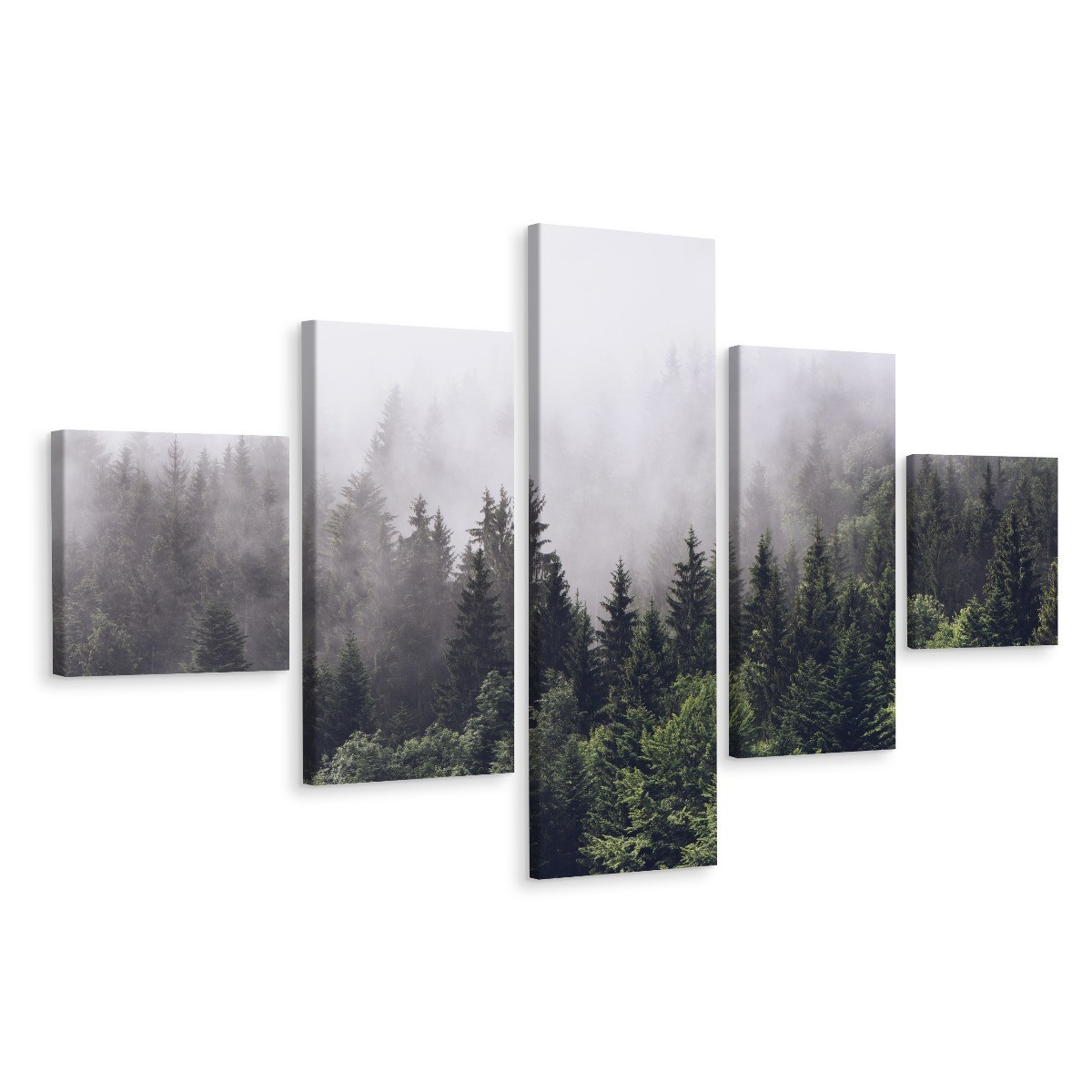 Obraz 5-Częściowy LAS WE MGLE Natura Efekt 3D 150x90cm