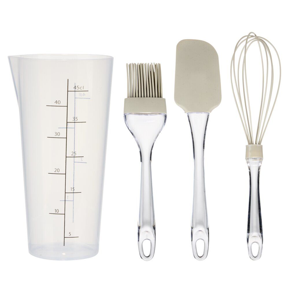 Kit pâtisserie ustensile x4 plastique et silicone beige