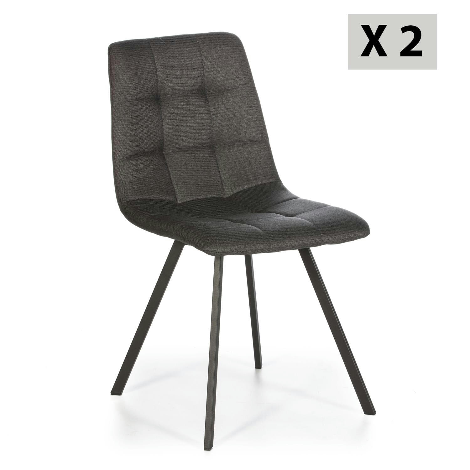 MILA - Lot de 2 chaises salle à manger, pieds en métal, tapissées gris foncé