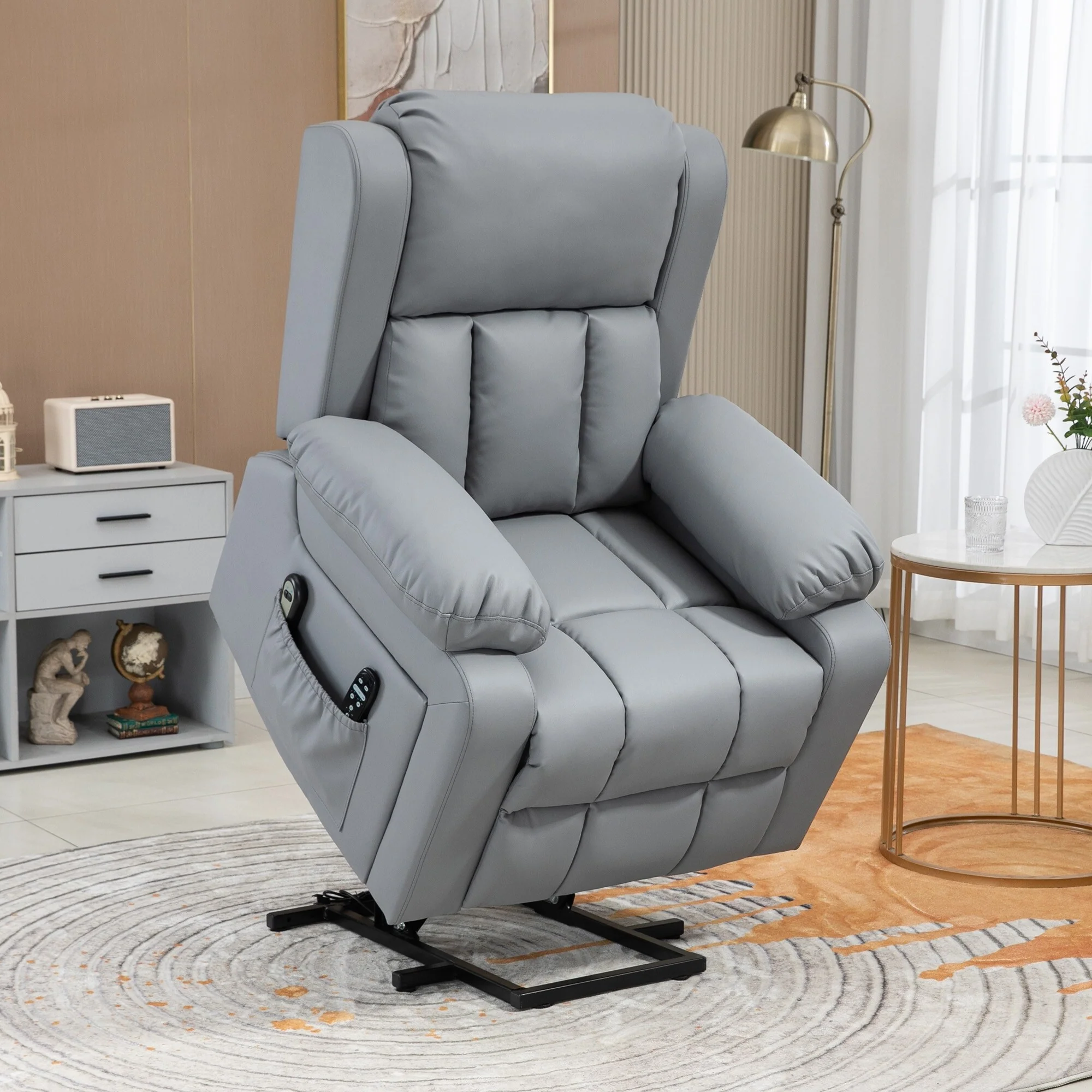 Grey Power Lift Recliner with Massage, Heat & Remote Control