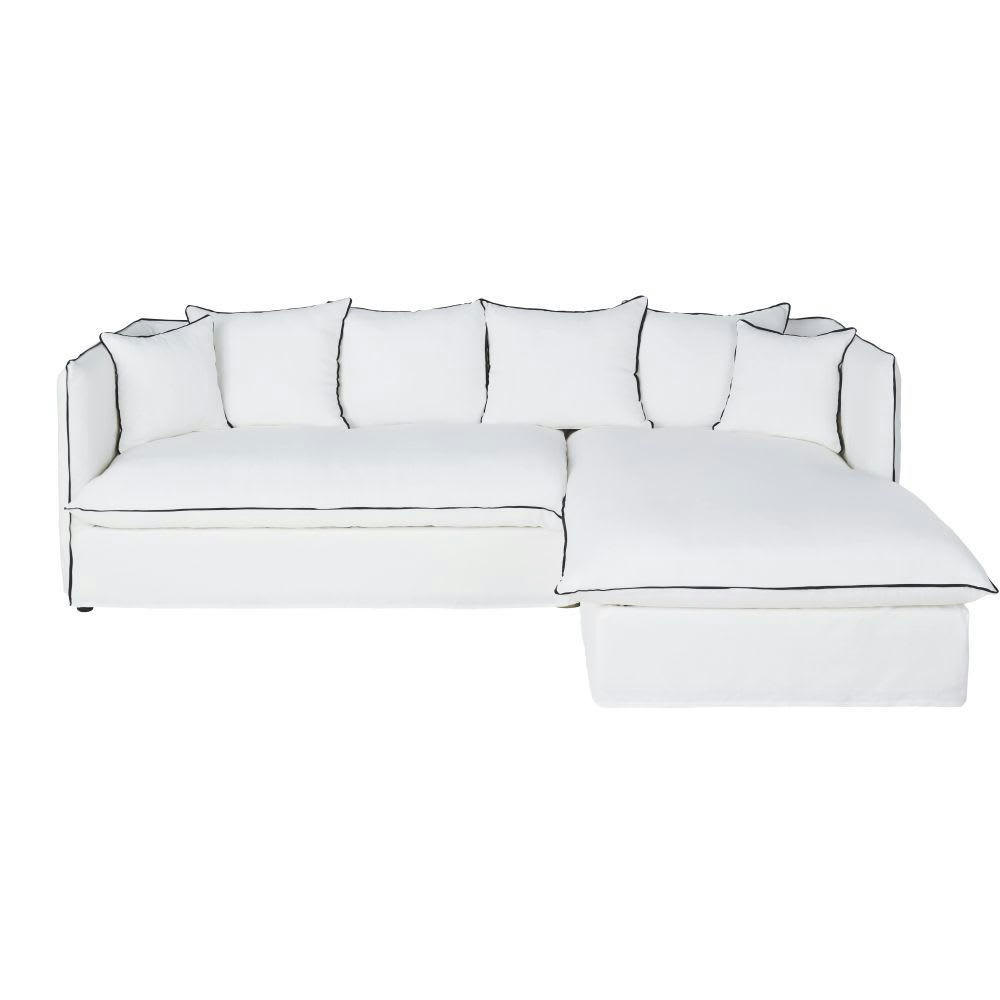 Louvain - Housse de canapé d'angle droit en lin froissé écru