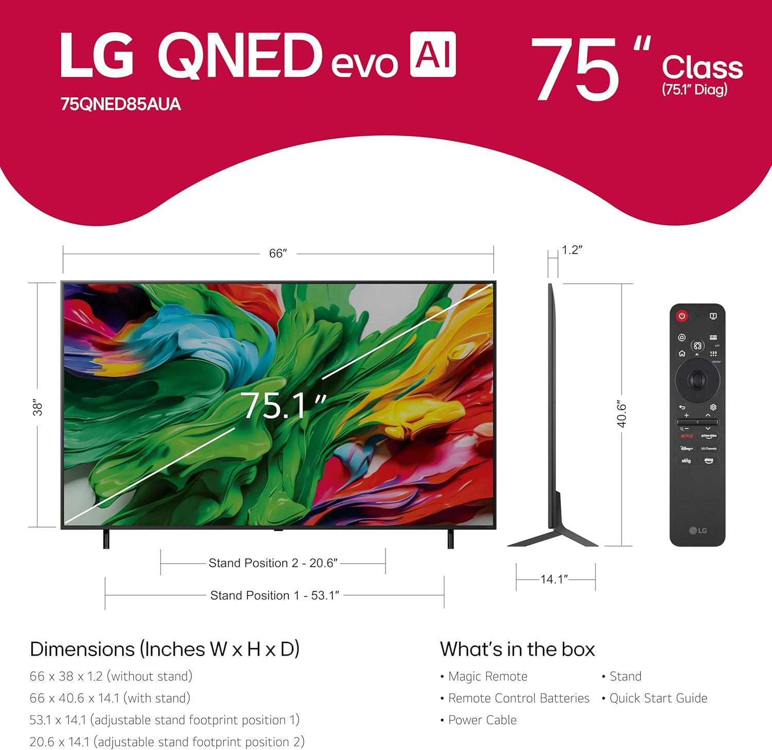 LG 75-Inch Class QNED evo AI QNED85A Series Mini LED 4K Smart TV w/AI Picture  AI Sound  HDR10  AI Super Upscaling 4K  Filmmaker Mode  Wow Orchestra  Alexa Built-in (75QNED85AUA  2025)