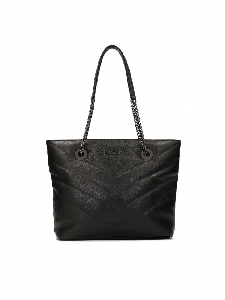 Capacious shoulder bag with gun metal hardware
