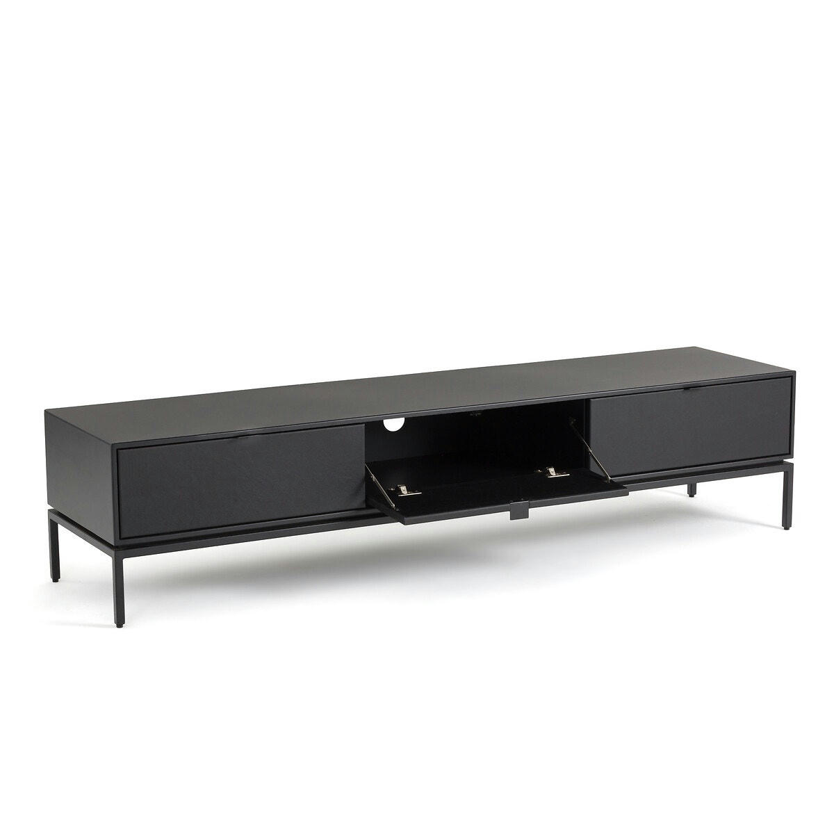 Meuble TV enfilade métal acier et cuir, Réalto