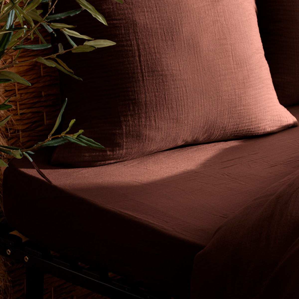 Fitted sheet "Flora" Cotton gauze, Brown, 140x190 cm