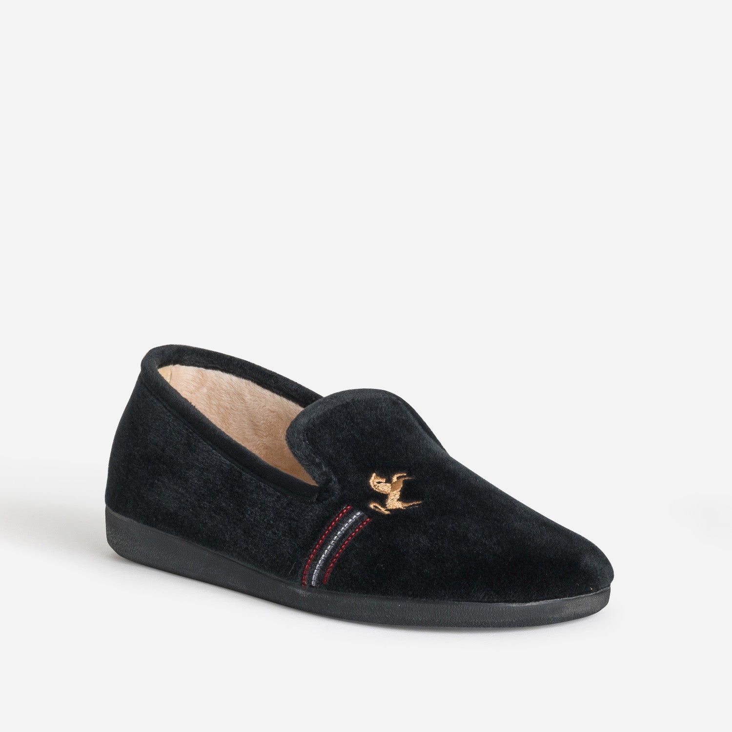 Chausson noir brodé homme
