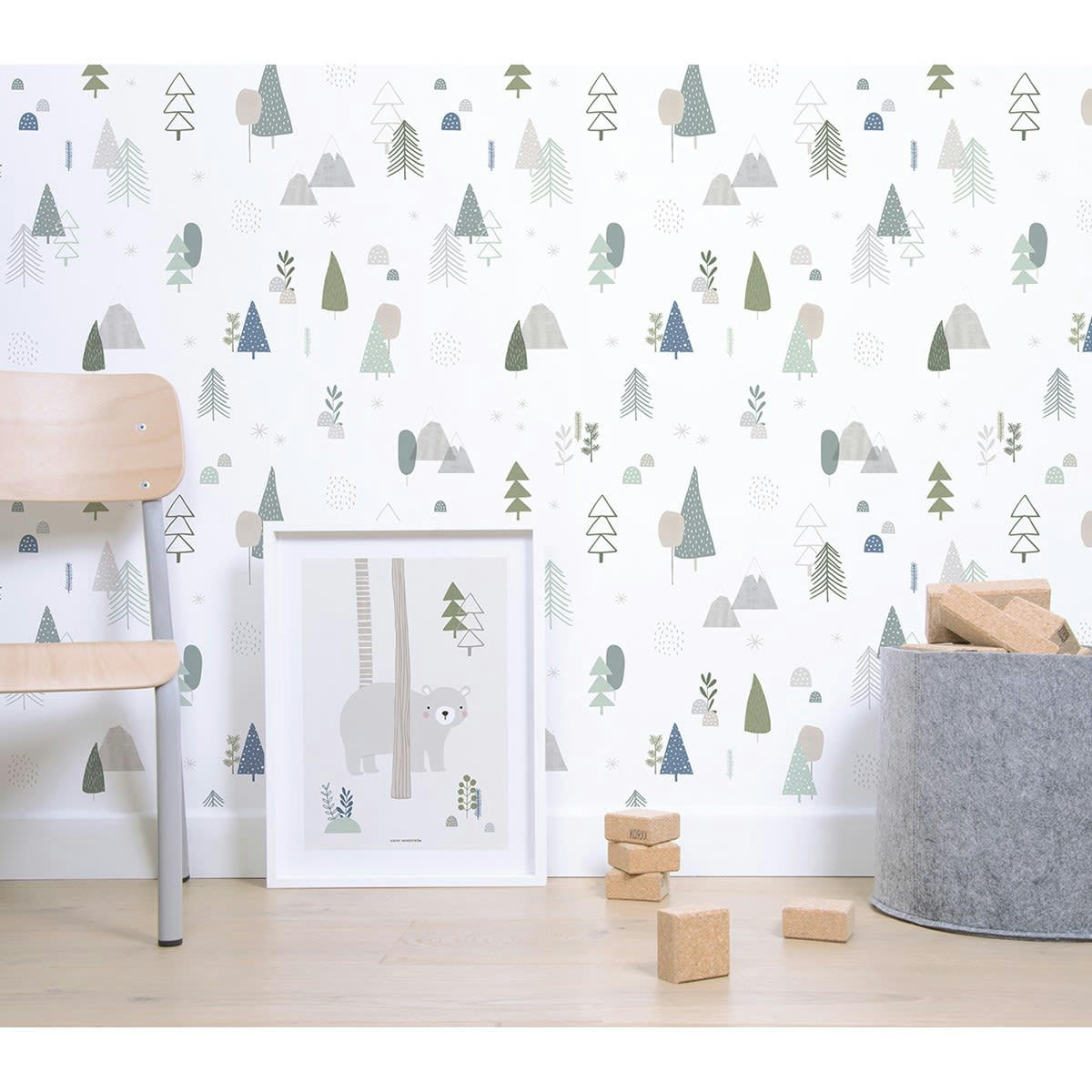 IN THE WOOD - Papier peint forêt en Papier Gris 50cm x 10m