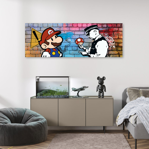 Feeby Obraz na płótnie, Banksy Mario i Policjant 90x30