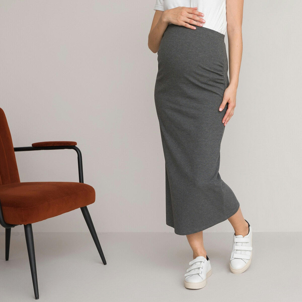 Jupe de grossesse crayon, longueur midi, 3/4