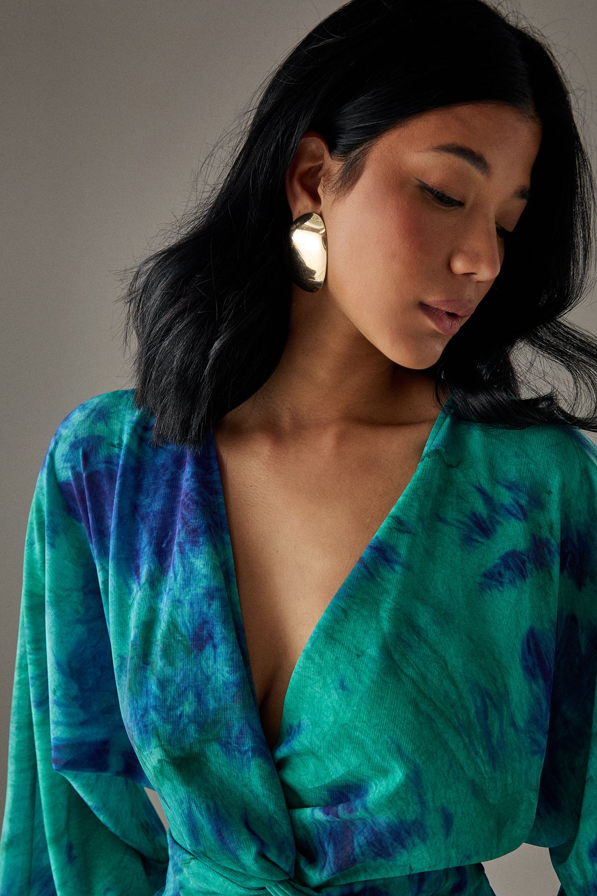 Warehouse Chiffon Wrap Knot Front Maxi Dress